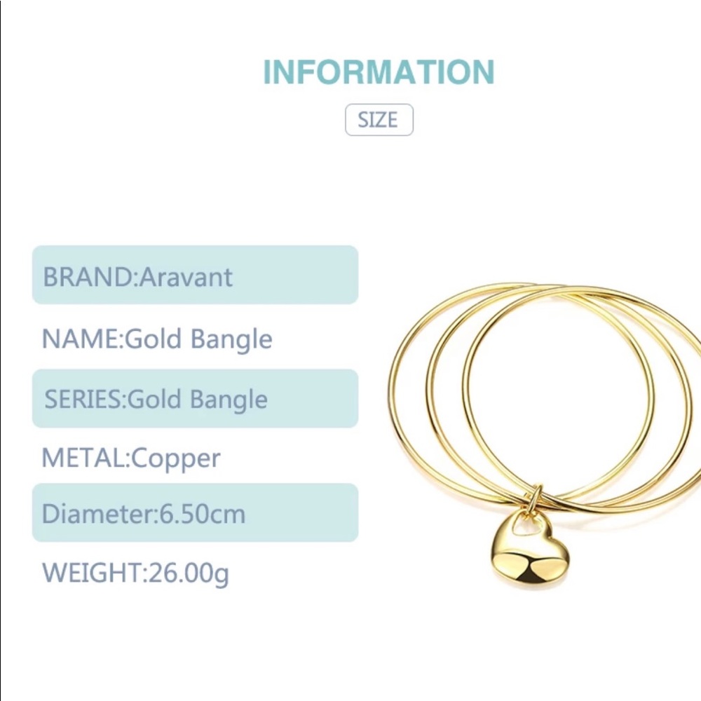 2022 New Gold Multi Circle Triple Ring Heart Bangle